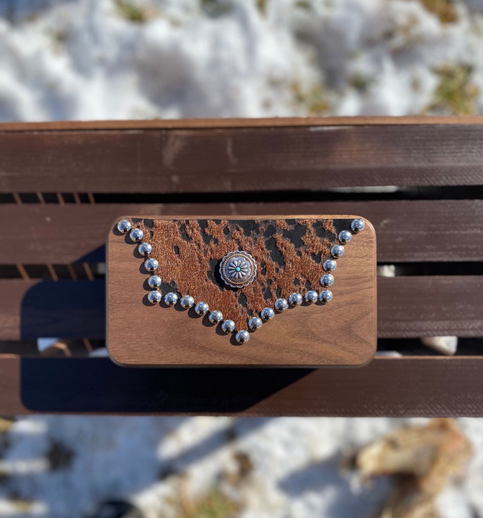 Walnut Acid Washed Cowhide Jewelry Box - Medium