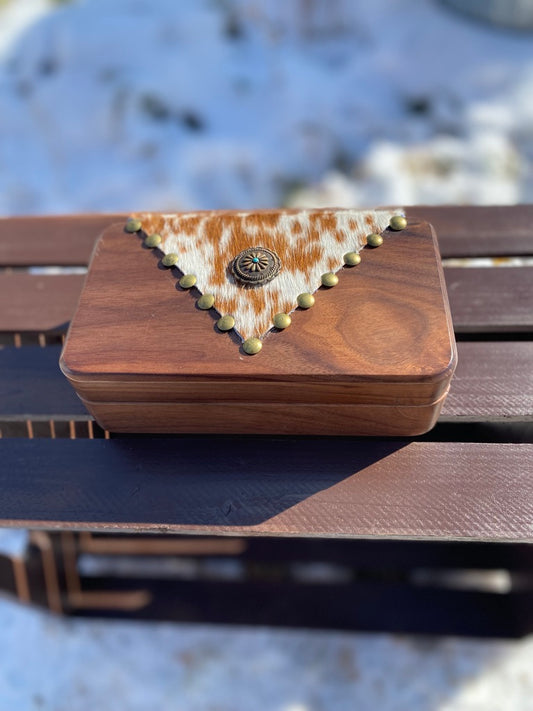 Walnut Speckled Cowhide Jewelry Box - Medium