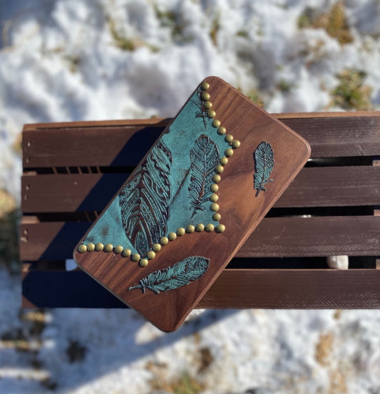 Walnut Turquoise Feather Jewelry Box - Large